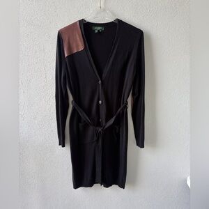 Lauren by Ralph Lauren Cashmere/ Silk Long Cardigan Size PL‎ Black Quiet Luxury